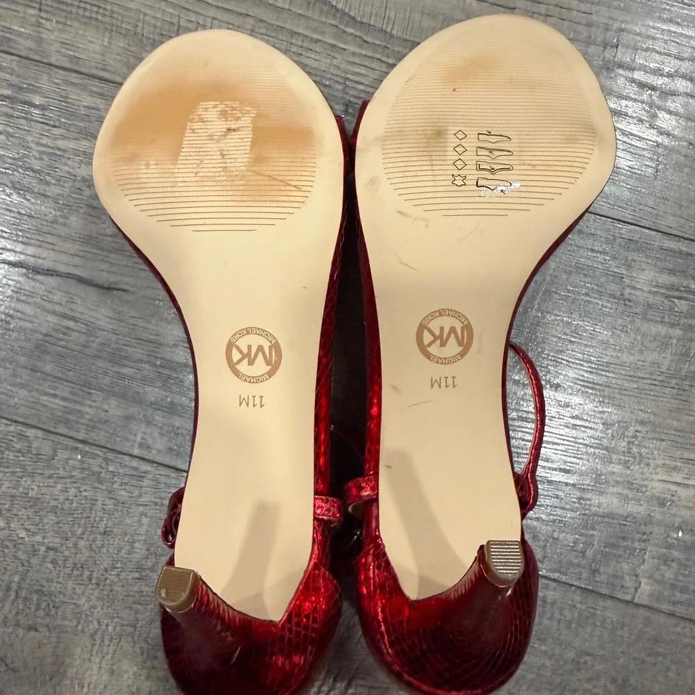 Michael Kors Red Metallic Snakeskin Embossed Leather Sandals Heels 11M